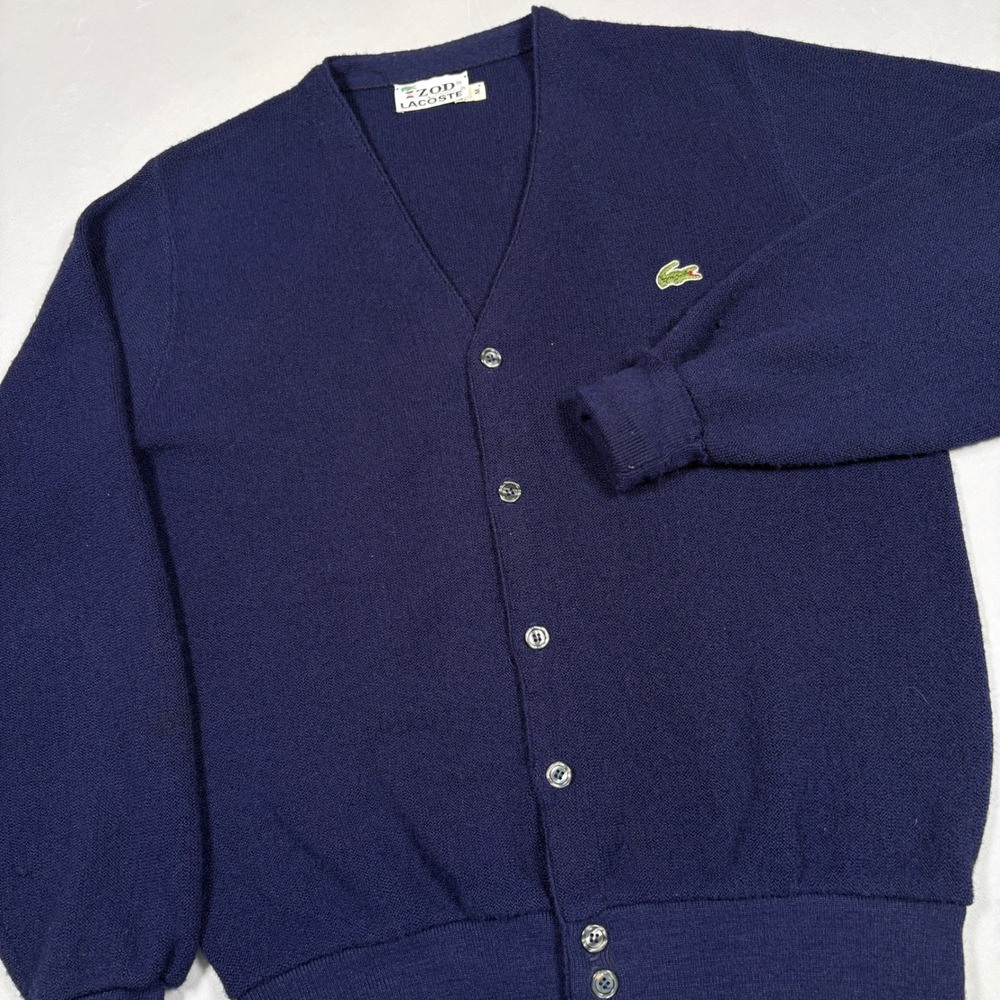 Vintage 70s Izod Lacoste Cardigan Sweater Mens M Navy Blue Orlon Acrylic I-Tag
